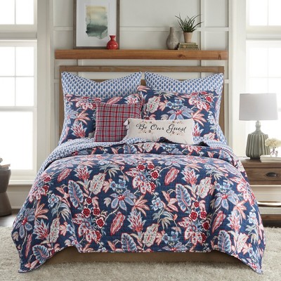 Linnea Blue Floral Quilt Set - King Quilt and Two King Shams Blue - Levtex  Home
