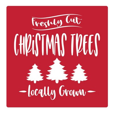 Christmas by Krebs Set of 4 Red and White "Freshly Cut CHRISTMAS TREES Locally Grown" Square Coasters 4"