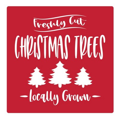 Christmas by Krebs Set of 4 Red and White "Freshly Cut CHRISTMAS TREES Locally Grown" Square Coasters 4"