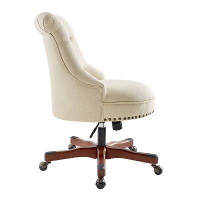 Beige Fabric Ergonomic Swivel Office Chair with Wood Base