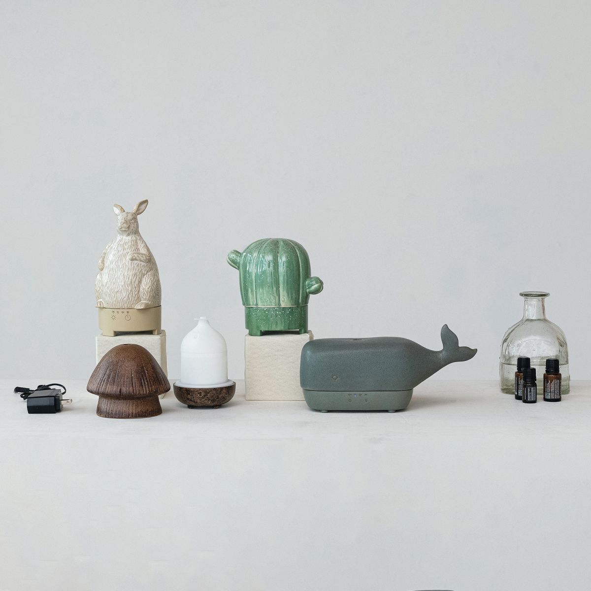 Storied Home Stoneware Rabbit Oil Diffuser with Timer, Cream - thumbnail 3