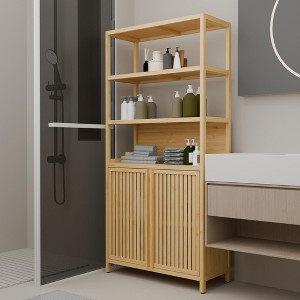 KWPZQEB 64" Bathroom Cabinet, Modern Freestanding Cupboard with Shutter Door & Open Shelves, Rustic Storage Cabinet for Bathroom, Laundry Room,Kitchen - 1 of 4