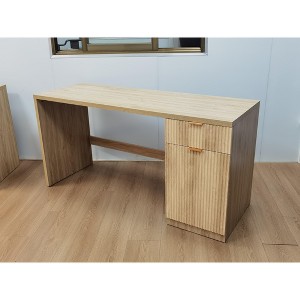 60" Executive Desk w/Storage, Modern Desk w/Drawer & Cabinet, Wood Fluted Computer Desks Workstation Writing Conference Table for Study, Natural Oak - 1 of 1