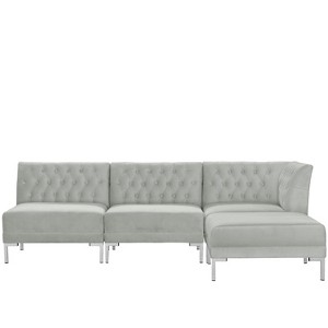 4pc Audrey Diamond Tufted Sectional Light Gray Velvet and Silver Metal Y Legs - Cloth & Co.