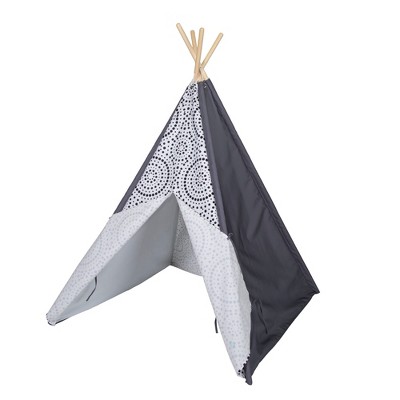 Gray and White Polka Dot Teepee with Solid Wood Poles