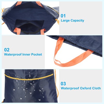 Unique Bargains Waterproof Adjustable Zip Pocket Drawstring Gym Backpack Bags for Women Men Navy Blue — фото 3