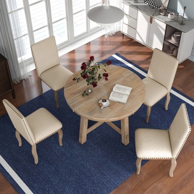 Whisen 5-Piece Farmhouse Dining Table Set with Extendable Dining Table and 4 Upholstered Dining Chairs