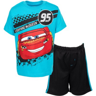 Disney Pixar Cars Lightning McQueen T-Shirt Mesh Shorts Blue / Black 