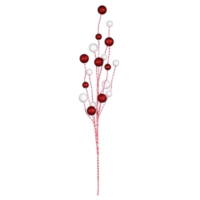 Vickerman Red/White Glitter Gumdrop Curl Artificial Christmas Spray. Includes 6 sprays per pack.