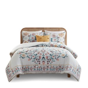 Gracie Mills Swanson Large Medallion Floral 4 Piece Comforter Set with Decorative Pillow - 1 of 4