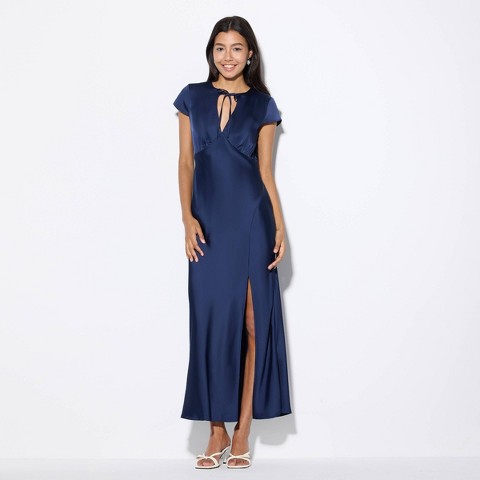 Женские платья Wild Fable Women's Cap Sleeve Tie-Front Maxi Empire Waist Dress - Wild Fable™ Navy Blue XXL