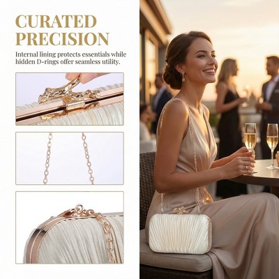 Сумки INSPIRE CHIC Clutch Purses for Women Evening Bag Pleated Shoulder Bag with Chain Apricot 7.9*1.9*4.7 inches — фото 3