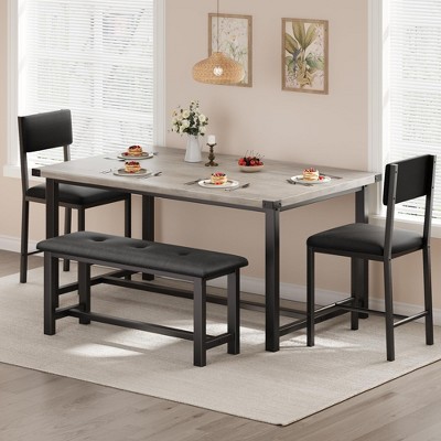 Dining Table Set for 4, Kitchen Table with 2 Upholstered Chairs and Bench, Wood Kitchen Dining Room Set, for Small Space, Apartment, Home, Kitchen