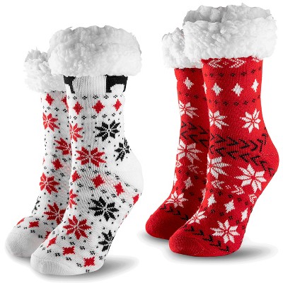 JOYFY 2pcs Women's Red Soft Fuzzy Slipper Socks Christmas Socks