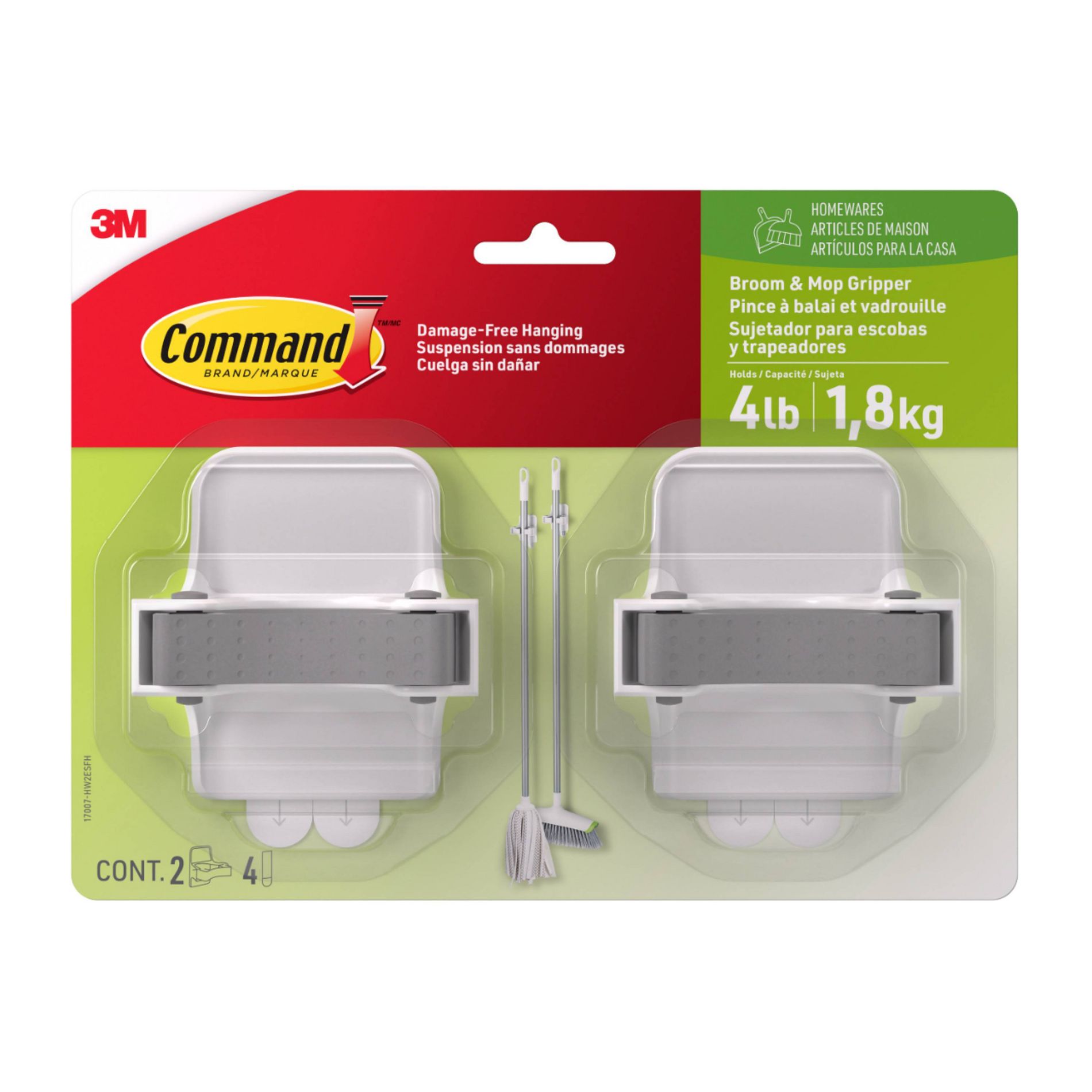 Command Broom & Mop Gripper 2 Grippers - 4 Strips/Pack