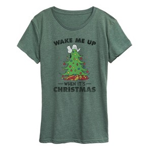 Women's - Peanuts - Snoopy Wake Me Up Christmas Short Sleeve Graphic T-Shirt - 1 of 4