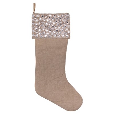 Vickerman 19" Burlap Silver Jewel Christmas Stocking