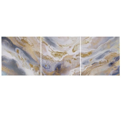 3pc Shimmering Symphony Glitter and Gold Foil Abstract Triptych Canvas Wall Art Set - Madison Park: Luxury Glam Decor, Vertical Orientation