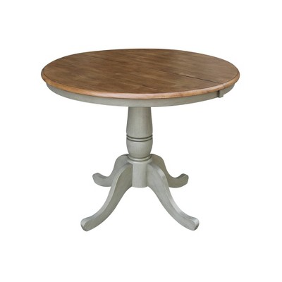 Kyle Round Top Pedestal Table with Drop Leaf Hickory Brown/Stone Gray - International Concepts