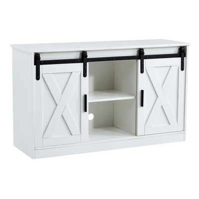 KTMBDW Buffet Cabinet, Coffee Bar Storage Cabinet, Sideboard with 2 Sliding Barn Doors, 15 x 47 x 27.6 Inches, for Living Room, White