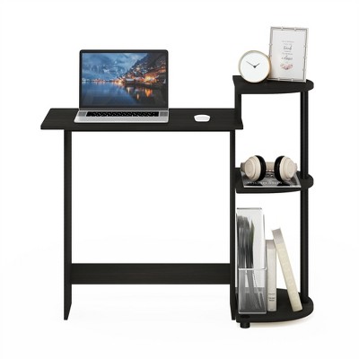 Black Wood Compact Computer Desk with Storage Shelves