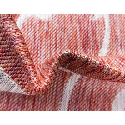 Abstract Elegance 4' x 6' Gray and Orange Synthetic Outdoor Rug