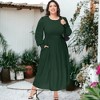 Anna-Kaci Women's Plus Size Casual Long Sleeve Smocked Chest Round Neck Flowy Tiered Maxi Dress - 2 of 4