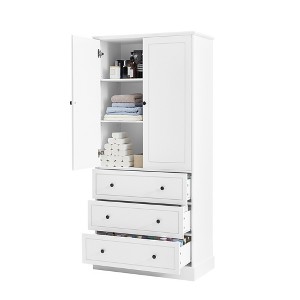 TiramisuBest Freestanding Bathroom Cabinet with Doors & 3 Drawers, Adjustable Shelves, Tall White Linen Tower for Bathroom or Laundry Room - 1 of 4