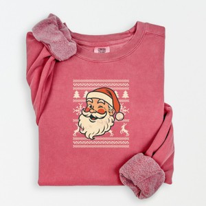 Simply Sage Market Ugly Sweater Santa Face Lightweight Garment Dyed Sweatshirt - 1 of 4