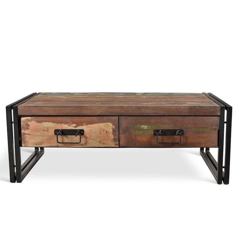Old Reclaimed Wood Coffee Table with Double Drawers - (16H x 41W x 24D) - Natural - Timbergirl, 3 of 10