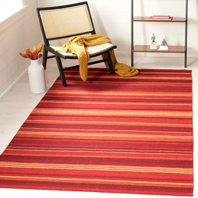 Red Striped Wool 4' x 6' Flat Woven Reversible Area Rug