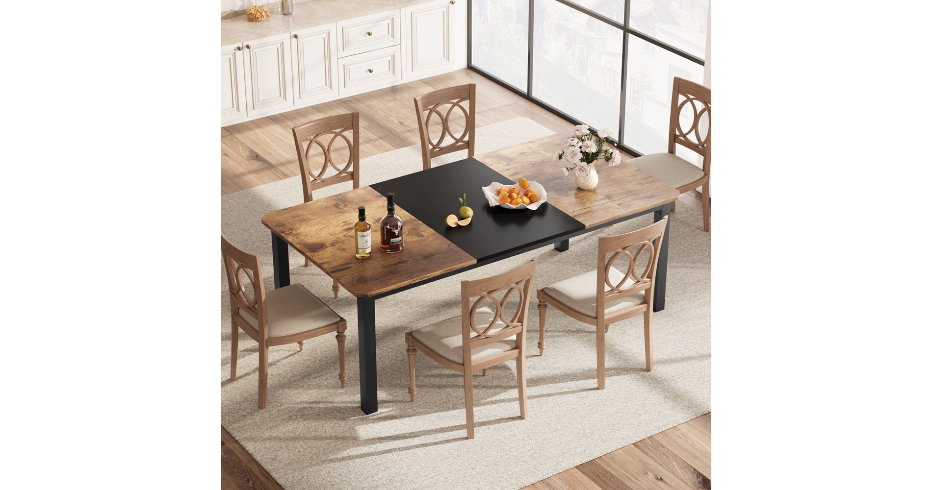 Industrial Dining Table for 6~8 People,78.7" Long Kitchen Table,Wood Dining Table,Kitchen & Dining Room Table,Rectangle Dining Room Table for 6(Black)