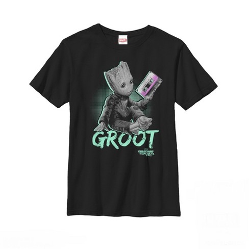 Boy s Marvel Guardians of the Galaxy Vol. 2 Groot Mix Tape T Shirt Black X Small