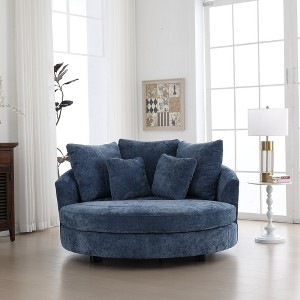 Hrinhom 59.8"W Slipcovered Barrel Sofa Chair,Modern Upholstered Chenille Accent Chair With 5 Pillows - 1 of 4