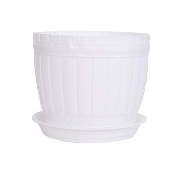 Unique Bargains Plastic Balcony Garden Office Hotel Barrel Shape Plant Flower Pot Holder with Tray