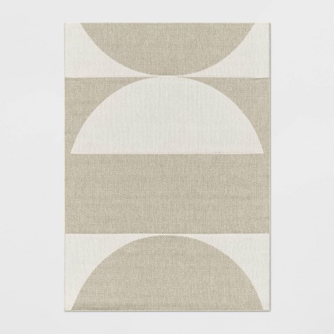 Natural Woven Rectangular Braided Outdoor Rug Heathered Cream