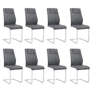 Akoasm Modern 8-Piece Faux Leather Upholstered Dining Chair Set with Metal Legs for Kitchen, Living Room & Dining Room-Grey - 1 of 4