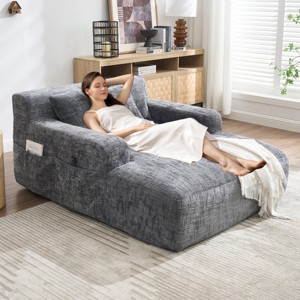Bean Bag Lounger Modern with Support Pillows and Side Pockets for Living Room 48in Wide-3irtyhousy - 1 of 4