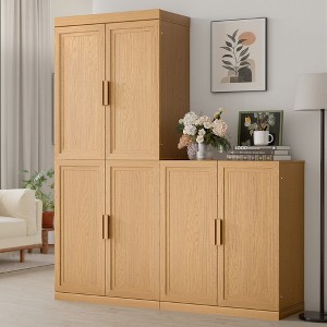 Spassway Natural Wood Modular Storage Cabinets Farmhouse Sideboard with Adjustable Shelf Coffee Bar Cabinet Storage Cabinet for Living Room Kitchen - 1 of 4