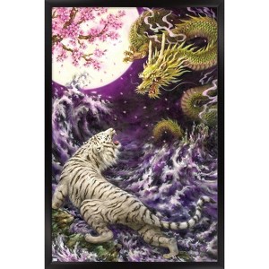 Trends International Kayomi Harai - Moonlight Dragon and Tiger Framed Wall Poster Prints - 1 of 4