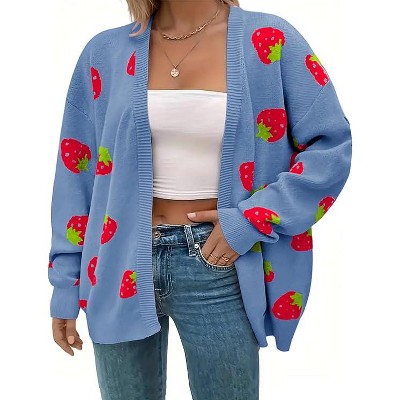 Women's Plus Size Cardigan Soft Print Long Sleeve Open Front Knit Sweaters