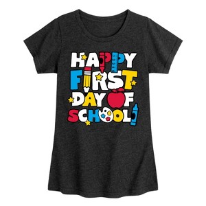 Girls' - Instant Message - Happy First Day Of School Fitted Short Sleeve Graphic T-Shirt - 1 of 4