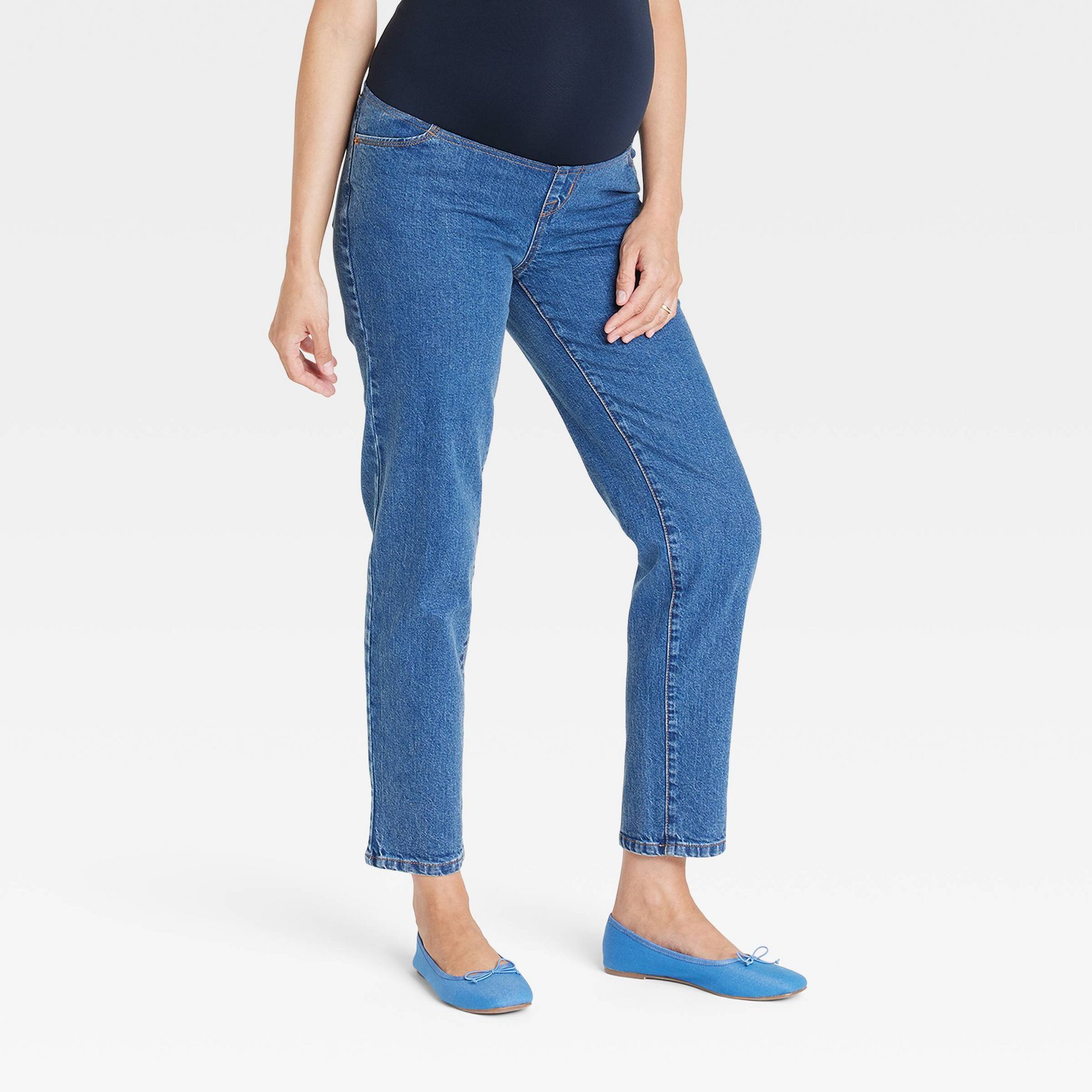 Over Belly High-Rise 90's Straight Maternity Pants - Isabel Maternity by Ingrid & Isabel™ Dark Wash 2: Denim Pull-On Jeans