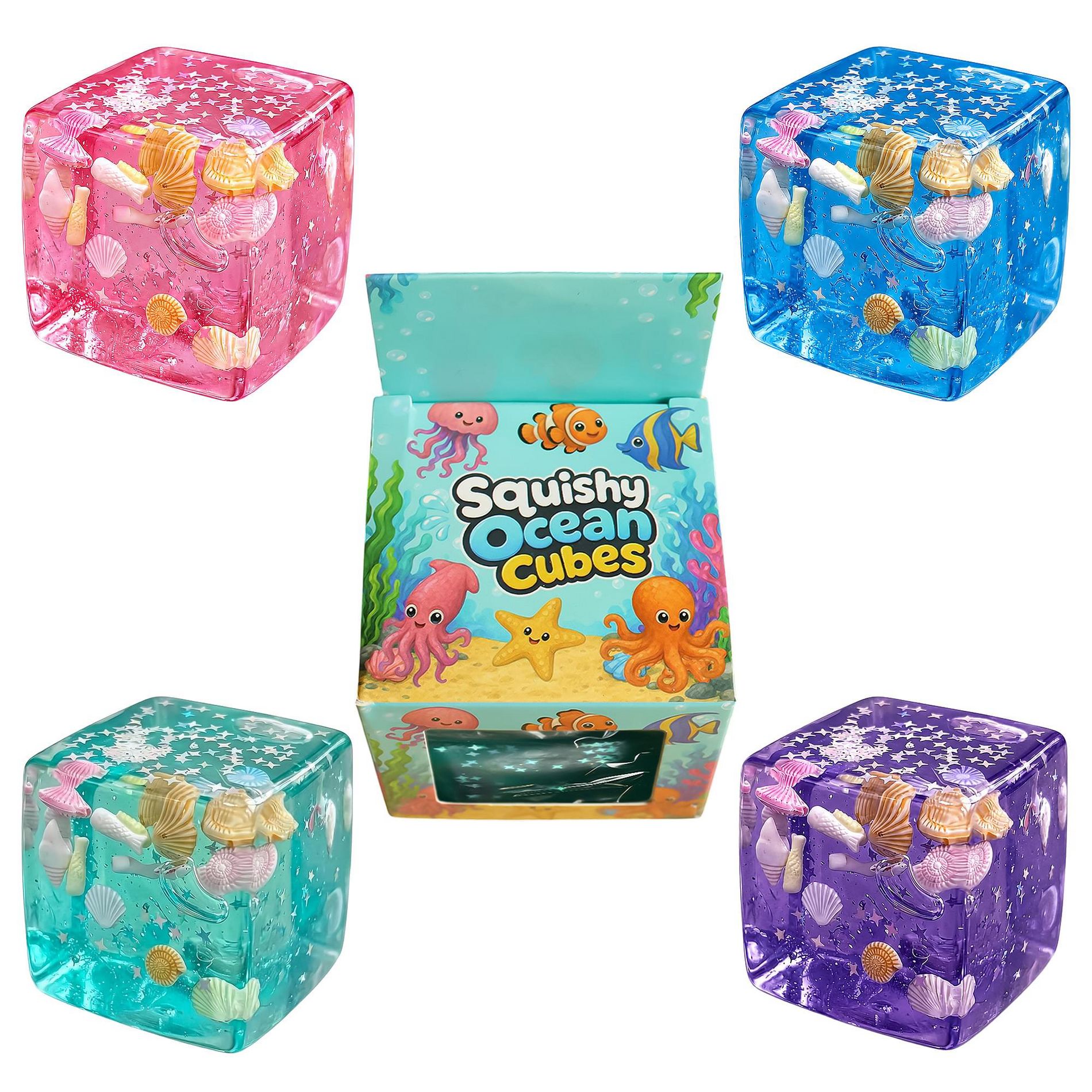 Puka Creations Squishy Ocean Cubes 2-Inch Stress Reliever | 1 Random