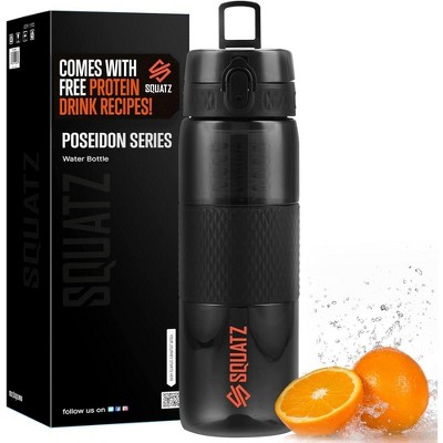 SQUATZ 24 Oz Poseidon Series Water Bottle for Protein and Fruit Shakes - Black
