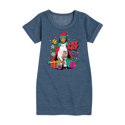 Nickelodeon Lay Lay Christmas Presents Graphic Short Sleeve Fleece Dress - Heather Navy - 4T