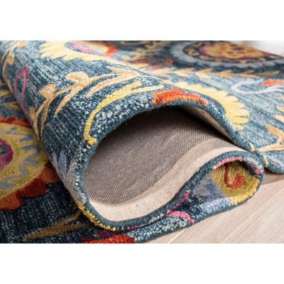 Hand-Knotted Blue and Multi Wool Runner Rug
