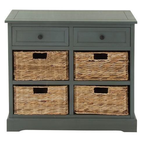 Wood Console 4 Wicker Baskets 2 Drawers Blue - Olivia & May : Target