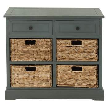 Wood Console 4 Wicker Baskets 2 Drawers Blue - Olivia & May