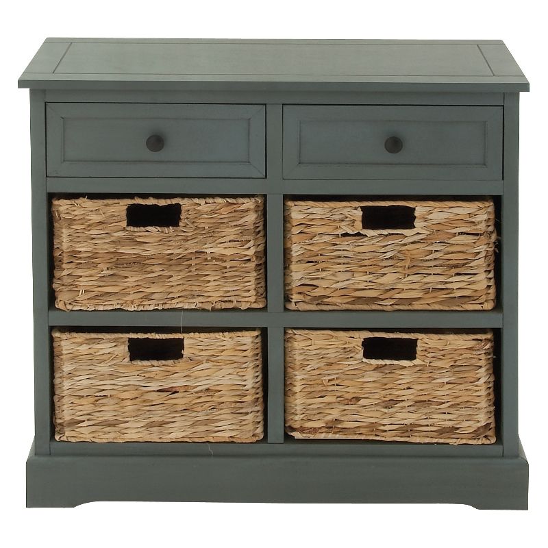 Wood Console 4 Wicker Baskets 2 Drawers Blue - Olivia & May, 1 of 9